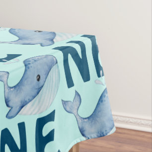 One 1st Birthday Watercolor Whale Pattern Tablecloth