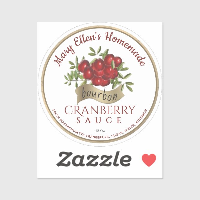 One 2" Gold Banner Bourbon Cranberry Sauce Label (Sheet)