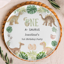 One a Saurus 1st Birthday Paper Plate