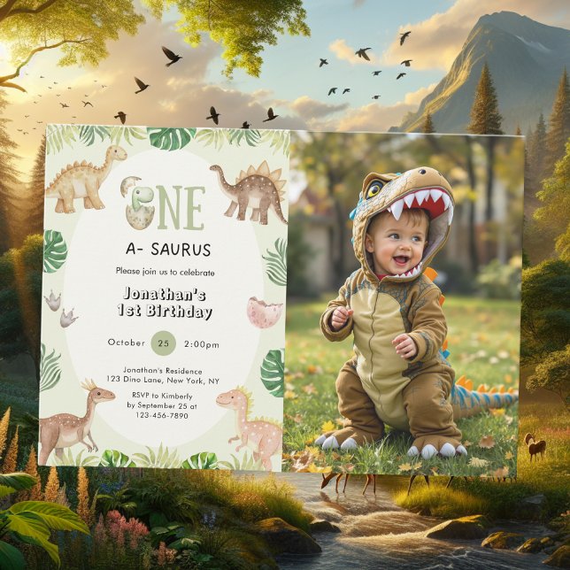 One A-Saurus 1st Birthday Photo Invitation (Creator Uploaded)