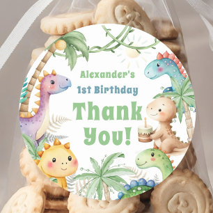 One A-Saurus Boy Dinosaur 1st Birthday  Classic Round Sticker