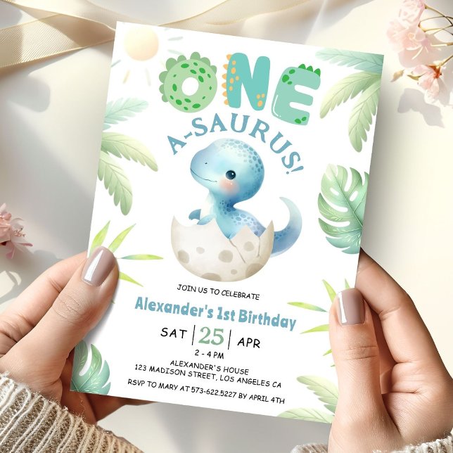 One A-Saurus Boy Dinosaur 1st Birthday Invitation (Creator Uploaded)