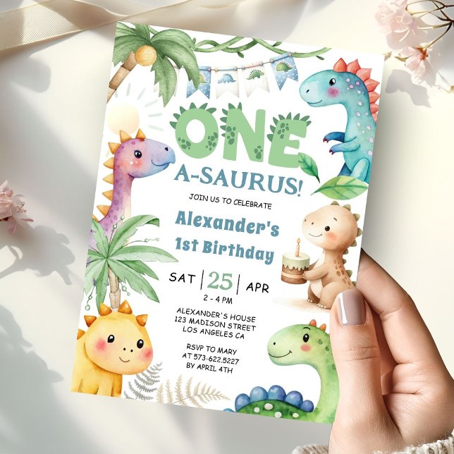 One A-Saurus Boy Dinosaur 1st Birthday Invitation  (Creator Uploaded)