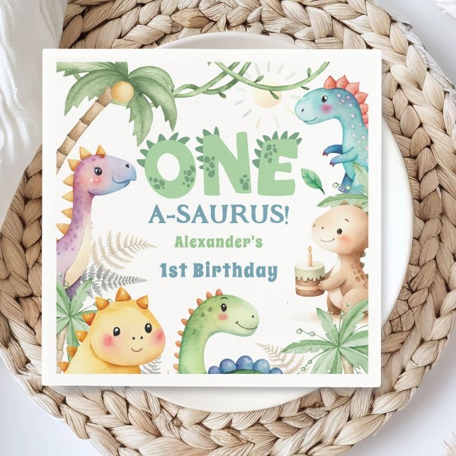 One A-Saurus Boy Dinosaur 1st Birthday Napkin (Creator Uploaded)