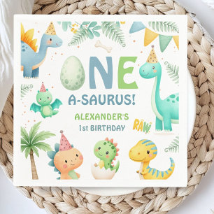One A-Saurus Dinosaur 1st Birthday Boy Paper Napkin