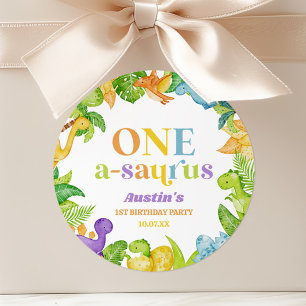 One A-Saurus Dinosaur 1st First Birthday Party Classic Round Sticker