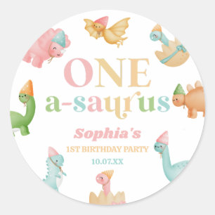 One A-Saurus Dinosaur 1st First Birthday Party Classic Round Sticker