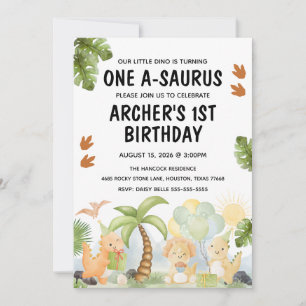 One A-Saurus Dinosaur Birthday Invitation