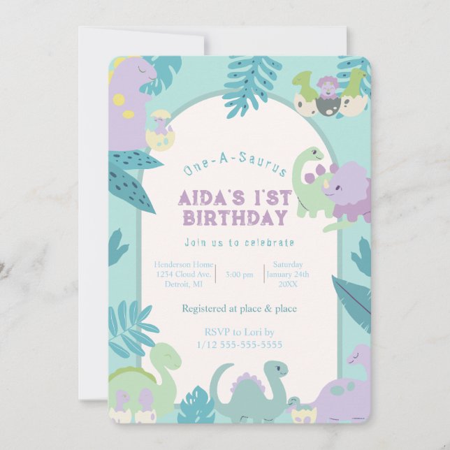 One-A-Saurus Dinosaur Birthday  Invitation (Front)