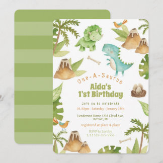 One-A-Saurus dinosaur birthday invitation