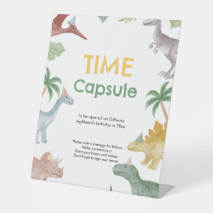 One A Saurus Dinosaur Boy Birthday Time Capsule  Pedestal Sign