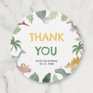 One A Saurus Dinosaur Boy Round Favor Tag