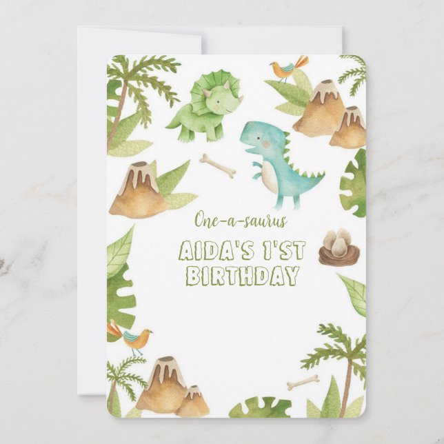 One-A-Saurus' Dinosaur First Bithday Invitation (Back)