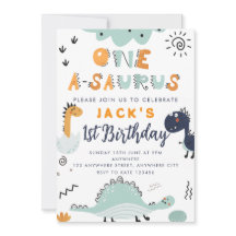One A - Saurus Kids 1st Birthday Party Invitation