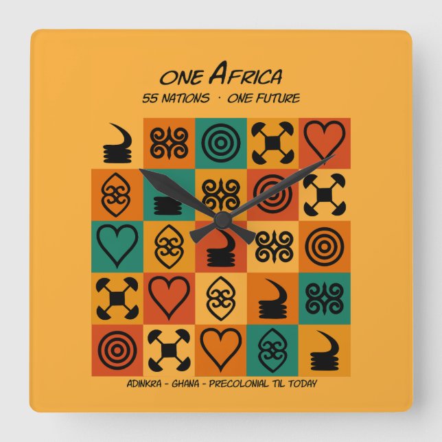 One Africa – Adinkra – Ghana -  Square Wall Clock (Front)