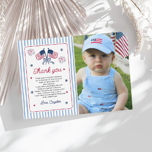 One All American Boy 4th of July Birthday Photo Thank You Card