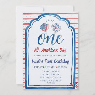 One All American Boy 4th Of July First Birthday Invitation