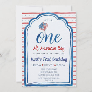One All American Boy 4th Of July First Birthday Invitation
