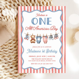 One All American Boy Patriotic 1st Birthday Invitation