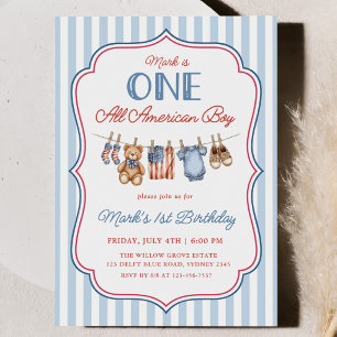 One All American Boy Patriotic 1st Birthday Invitation