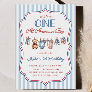 One All American Boy Patriotic 1st Birthday Invitation