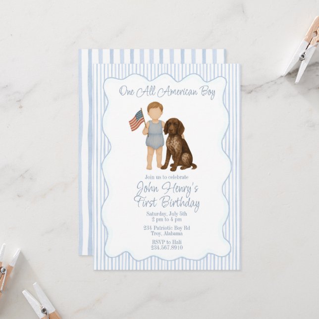 One All American Boy, Red White Two, Patriotic Invitation (Front/Back In Situ)