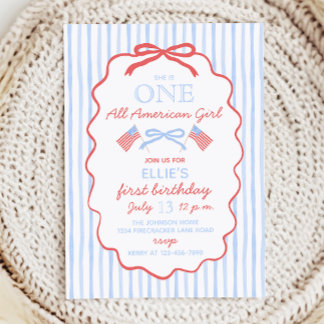 One All American Girl 4th of July 1st Birthday Invitation