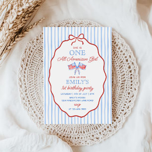 One All American Girl 4th of July  1st Birthday Invitation