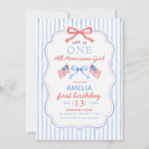 One All American Girl 4th of July 1st Birthday Invitation