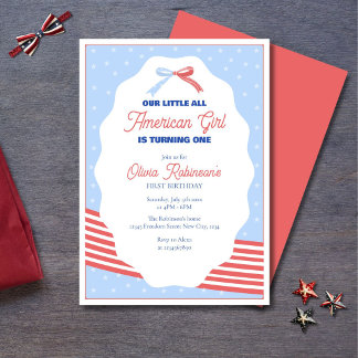 One All American Girl Patriotic 1st Birthday Invitation