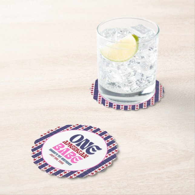 One American Babe 4th of July 1st Birthday  Paper Coaster (Insitu)
