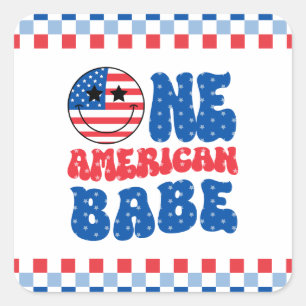 One American Babe 4th Of July 1st Birthday Square Sticker