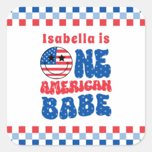 One American Babe 4th Of July 1st Birthday Square Sticker