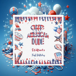 One American Dude 4 July Red White Blue Birthday Napkin