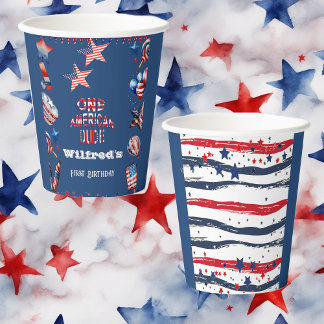 One American Dude 4 July Red White Blue Birthday Paper Cups