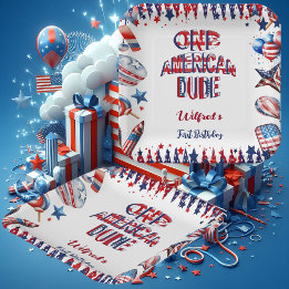 One American Dude 4 July Red White Blue Birthday Paper Plate