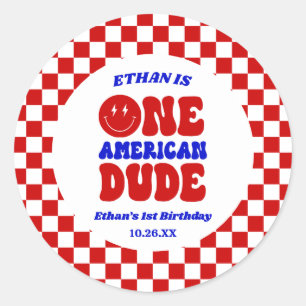 One American Dude 4th of July 1st Birthday Party Classic Round Sticker