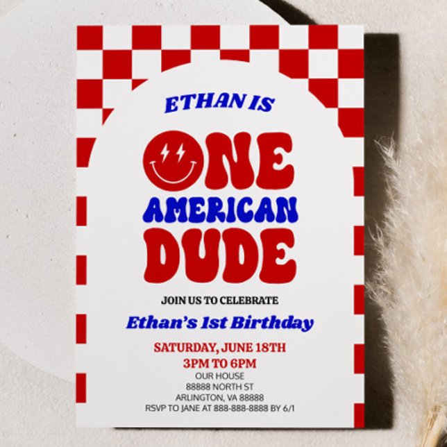 One American Dude 4th of July 1st Birthday Party Invitation (Creator Uploaded)