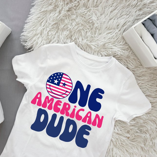 One American Dude 4th Of July  Boy 1st Birthday Baby T-Shirt (Creator Uploaded)