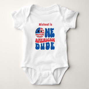 One American Dude 4th Of July First Birthday Baby Bodysuit