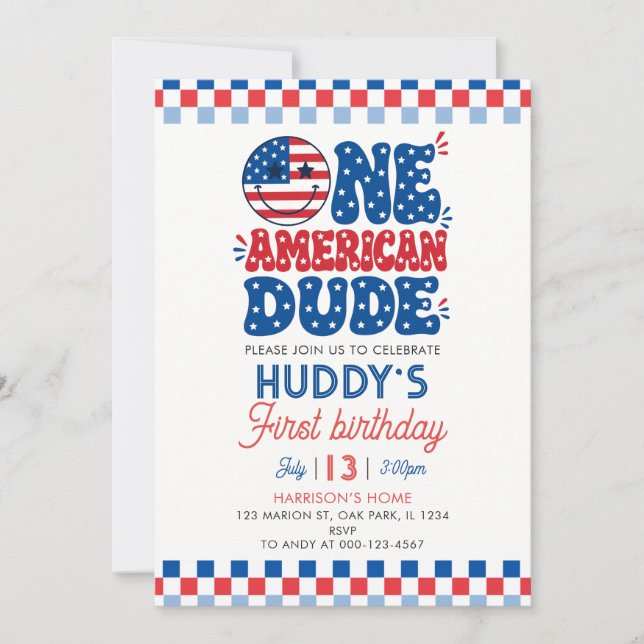 One American Dude 4th Of July First Birthday Invitation (Front)