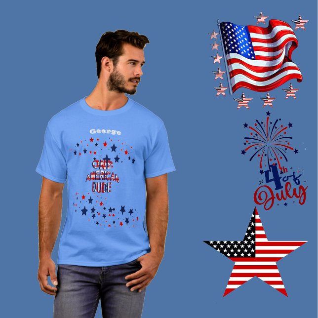 One American Dude 4th of July Red White and Blue  T-Shirt (One American Dude 4th of July Red White and Blue T-Shirt)