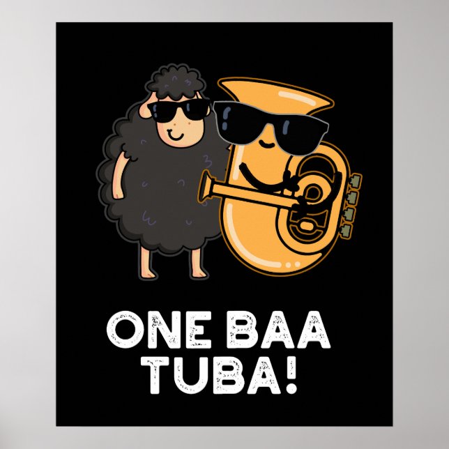 One Baa Tuba Funny Music Sheep Pun Dark BG Poster (Front)