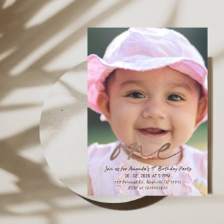 ONE Baby Girl 1st Birthday - First Birthday Party Invitation