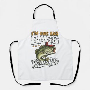 One Bad Bass Grandpa Fishing Vintage Vector Design Apron