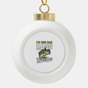 One Bad Bass Grandpa Fishing Vintage Vector Design Ceramic Ball Christmas Ornament