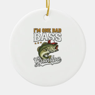 One Bad Bass Grandpa Fishing Vintage Vector Design Ceramic Tree Decoration