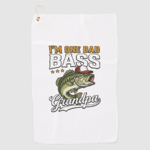 One Bad Bass Grandpa Fishing Vintage Vector Design Golf Towel