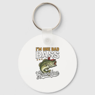 One Bad Bass Grandpa Fishing Vintage Vector Design Key Ring