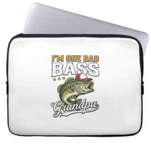 One Bad Bass Grandpa Fishing Vintage Vector Design Laptop Sleeve